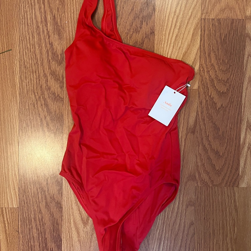 NWT Andie The Nantucket One Shoulder One Piece Swim Red size XS - Picture 2 of 5
